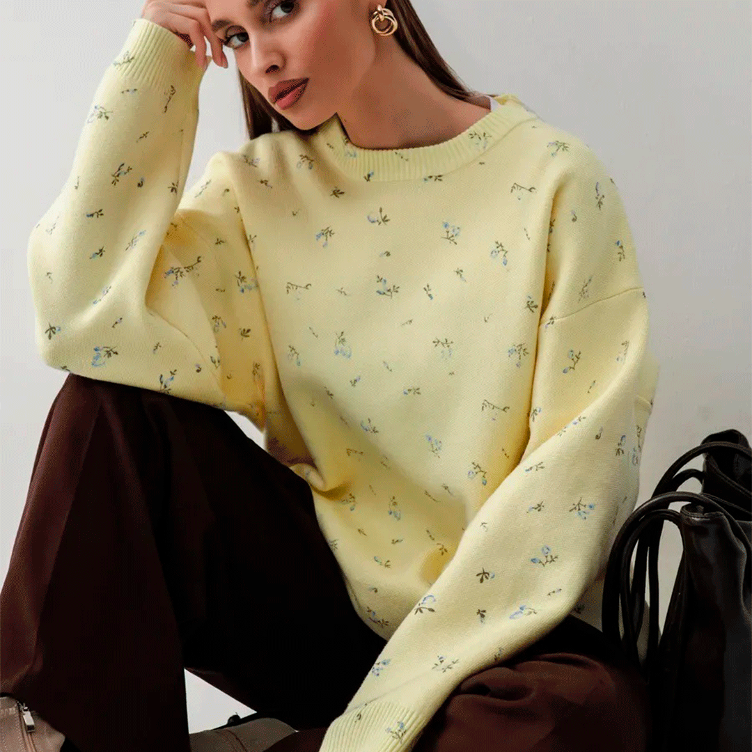 Floral Knit Sweater – Soft, Relaxed Fit for Everyday Comfort