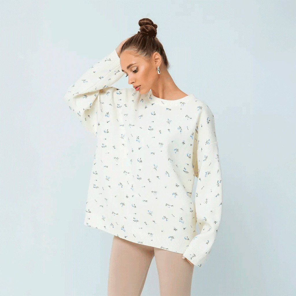 Floral Knit Sweater – Soft, Relaxed Fit for Everyday Comfort
