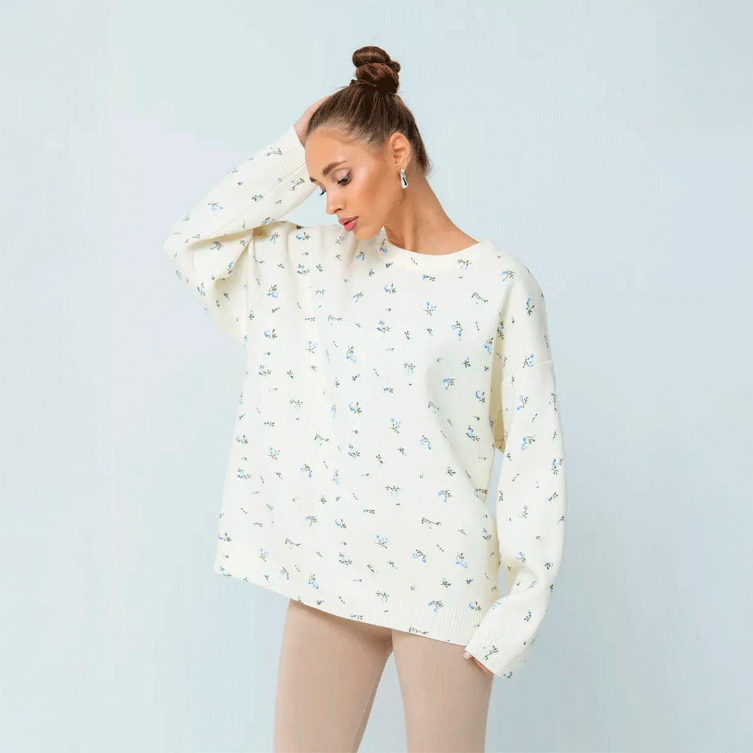 Floral Knit Sweater – Soft, Relaxed Fit for Everyday Comfort