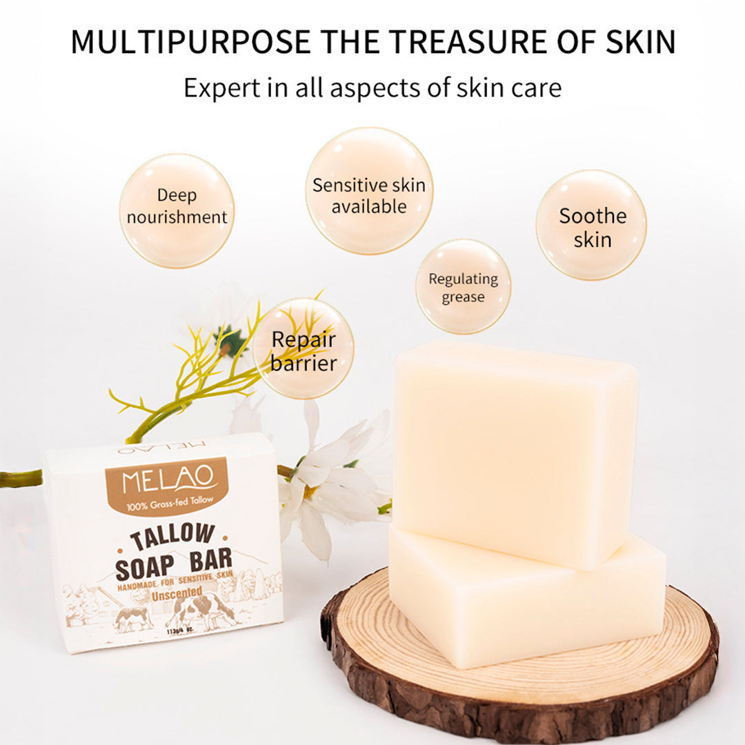 Tallow Soap Bar Unscented for Sensitive, Dry & Damaged Skin